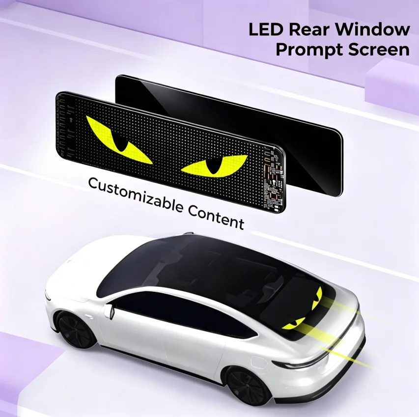 Nouveaux accessoires auto en stock UE pour autoradio, écran LED universel pour vitre arrière, étanche IP64, prend en charge les images, les fichiers GLF et le texte, BT, facile à installer, se branche sur le port USB