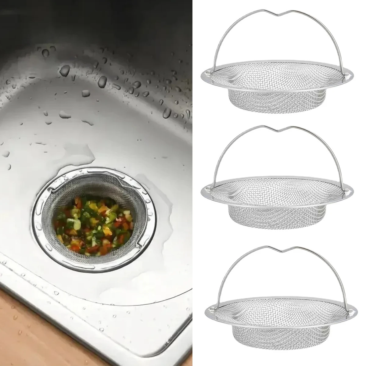 2/5Pcs Küche Waschbecken Edelstahl Filter mit Griff Badewanne Wc Kanalisation Mesh Siebe Haar Abfall Filter Ablauf Loch filter