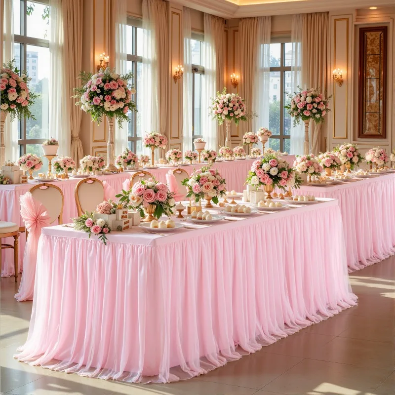 

New Table Skirt with A Light Luxury and High-end Feel Fully Enclosed Tablecloth Cover for Wedding Birthday and Party Decoration