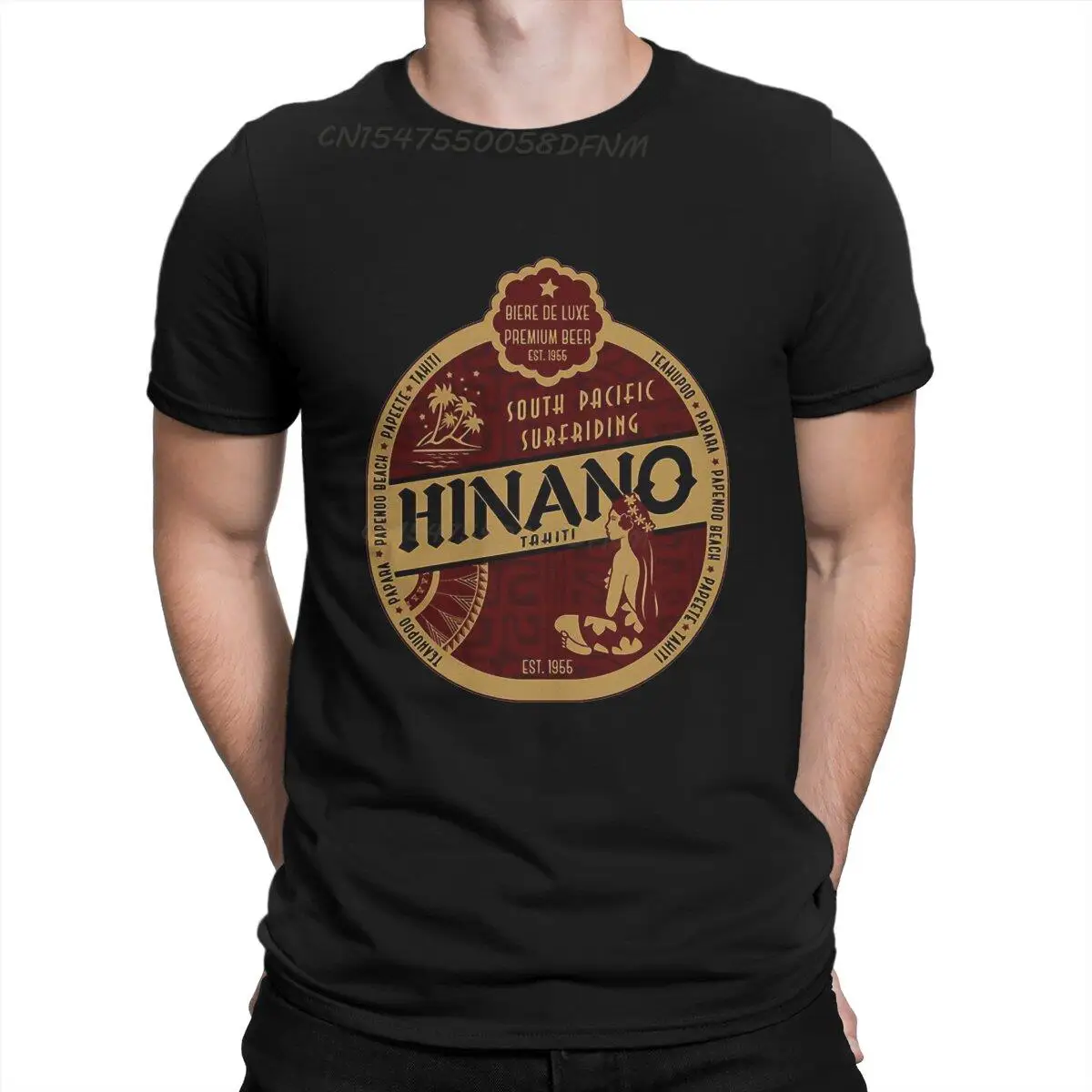 Est 1955 T-Shirt for Men Hinano Tahiti Beach Leisurely Vintage Pure Cotton Tees Camisas Men T Shirts T-shirts Big Sale Tops