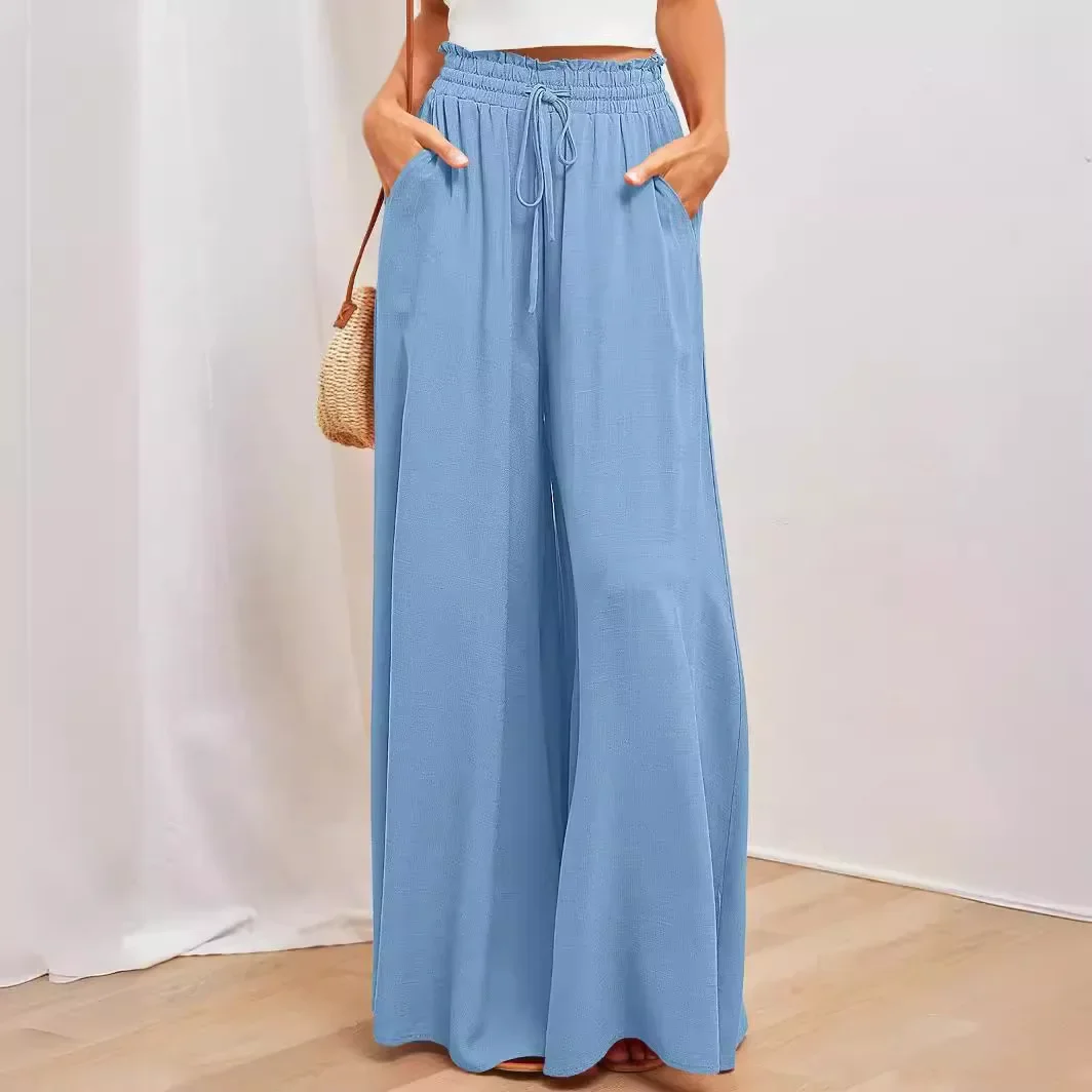 

Wide Leg Pant High Waist Summer Trousers Wide-Leg Pants Elastic Waistband Long Culottes for Women Casual Trouser