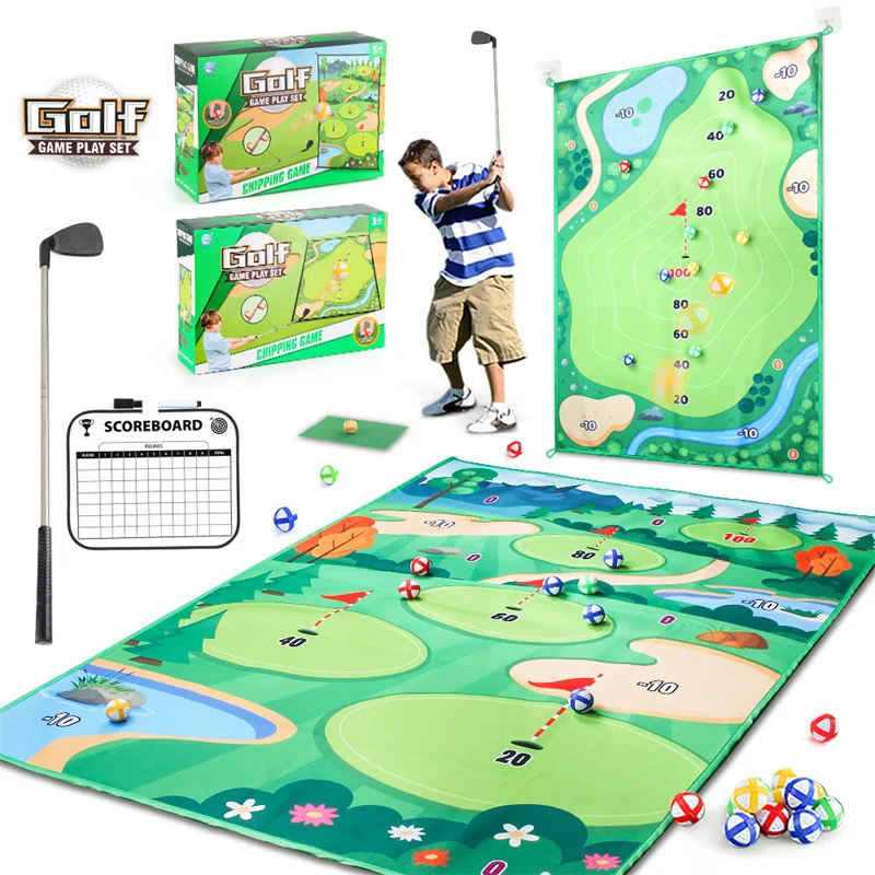 Indoor Kids Golf Floor Game Toys Multiplayer Interactive Sports Party Games Golf Mat Set with Golf Club Floor Toys Gift for Kids