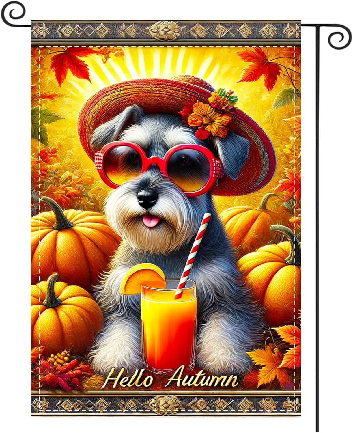 Nuxovilar Thanksgiving Garden Flag Fall Garden Flag 12x18IN Schnauzer Autumn Drink Yard Porch House Double - Side For Home O uui