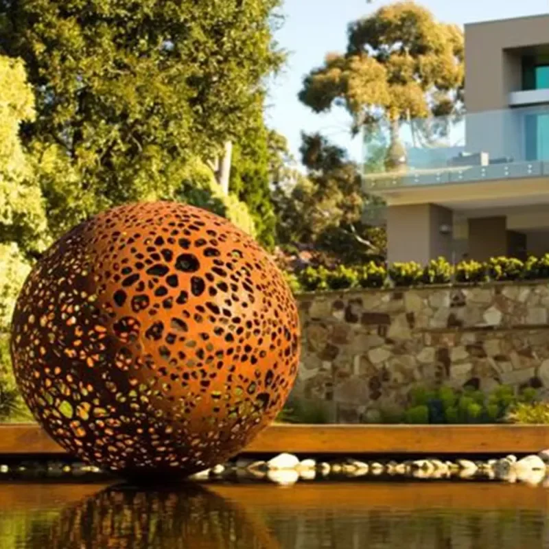 Hollow Sphere Modern Outdoor Garden Corten Steel Sculpture Weather Resistant Waterproof Custom Made 2-7MM Thickness Custom