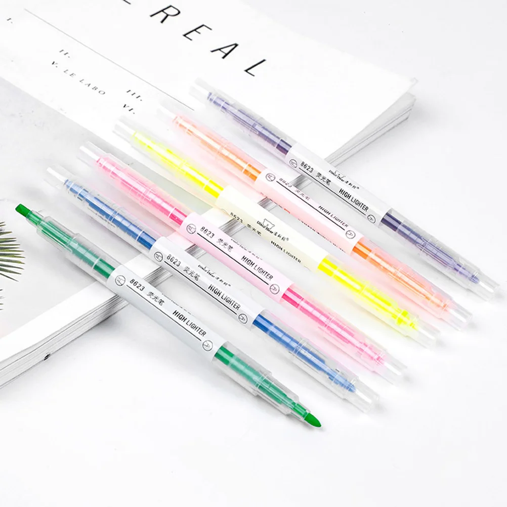 

6Pcs Fluorescent Pens Double-End Highlighter Candy Colors School Supplies Gift Marker Pen Bright Smooth Writing Waterproof