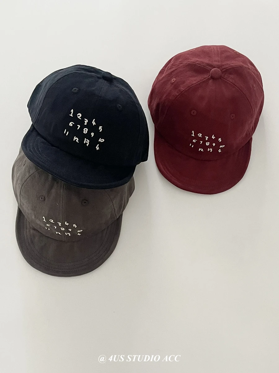 Short Brim Baseball Cap Female Street Tide Brand Soft Brim Number Embroidered Sun Hat Korean Peaked Cap Male