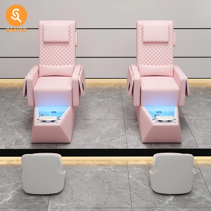 Fashion Pink Pedicure Chair With Colorful Light Solid Base And Manicure Headrest Set