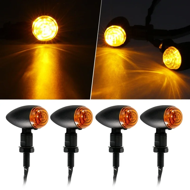 2/4 Pcs 10mm Hole Universal Motorcycle Front Rear Turn Signals Light Yellow LED Indicators Signal Lamp for Harley