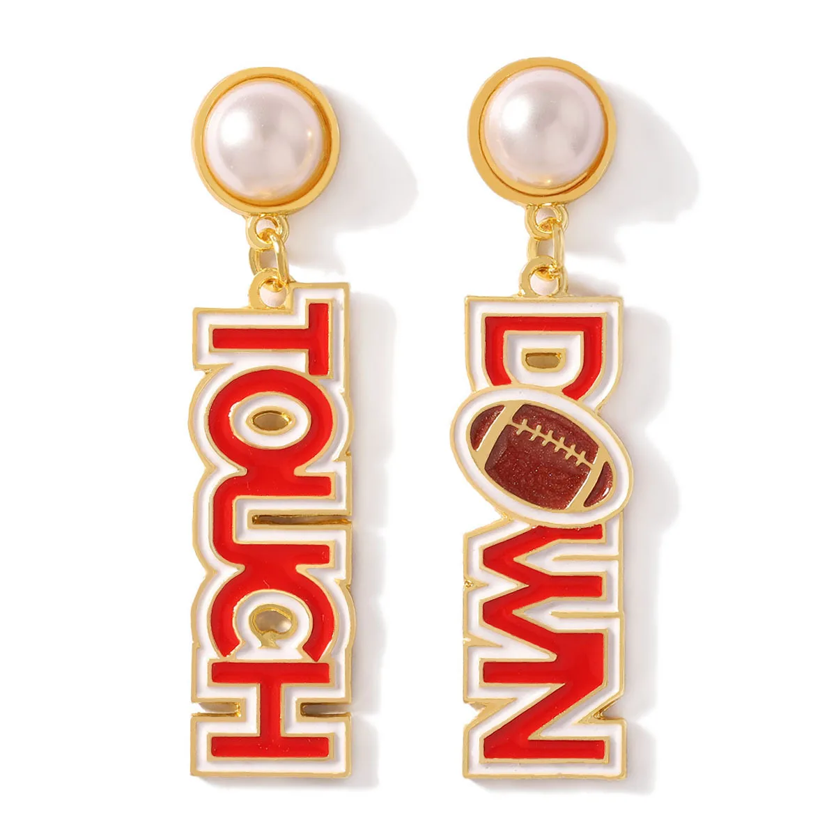 Game day new imitation pearl football monogram drip earrings temperament versatile trend earrings