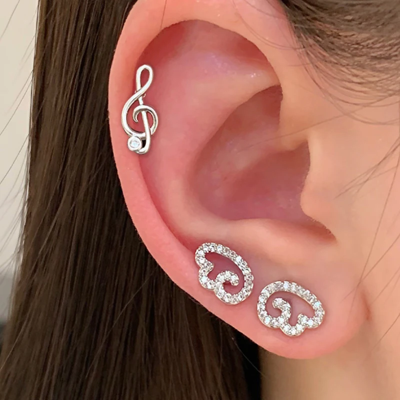 Mini Angel Wings Musical Note Earrings for Y2K Sweet Women Korean Fashion Creative Wings Studs Earring Jewelry Gifts Accessories