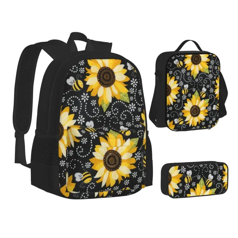 

3Pcs Sunflower retro Student Schoolbag Backpack Teenager Bookbag with Lunch Bag print set school bag shoulder bag pencil case