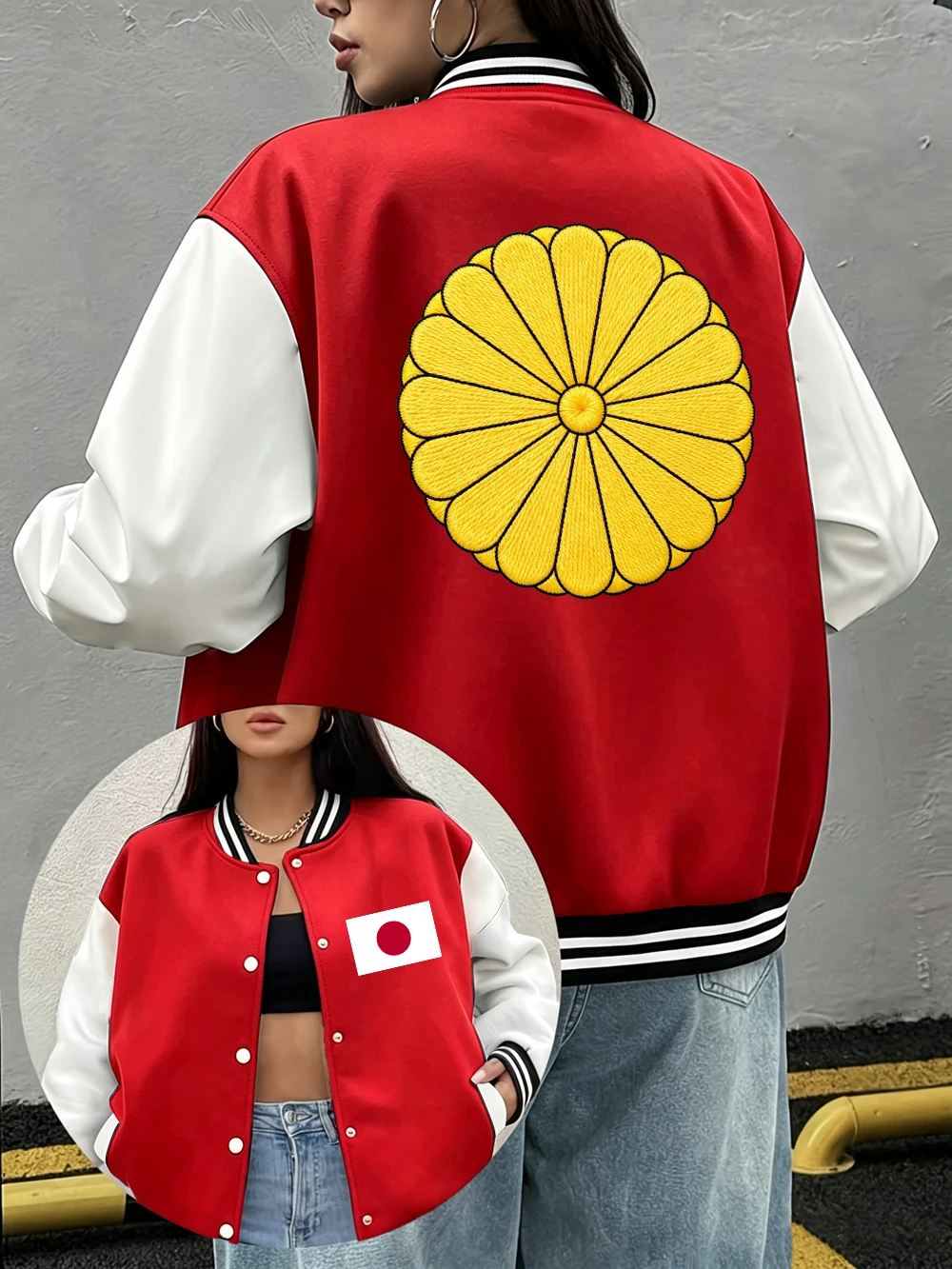 Japan Embroidery Printed Jackets Women Casual Pocket Cotton Baseball Coat Street Loose Tops Winter Fleece Warm Womans Clothes