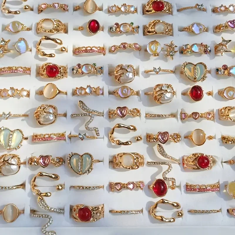 10/17 قطعة موضة القلب و القط العين أوبال خاتم مجموعة للنساء مزيج نمط مفتوح الضابط مجوهرات يومية هدايا الحفلات