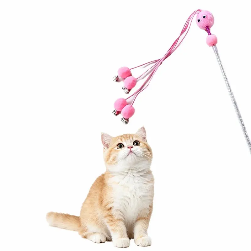 Fairy Tassel Cat Teaser Wand with Bell & Hanging Ball - Interactive Cat Toy Suitable for Breeds & Sizes, Portable Teasing