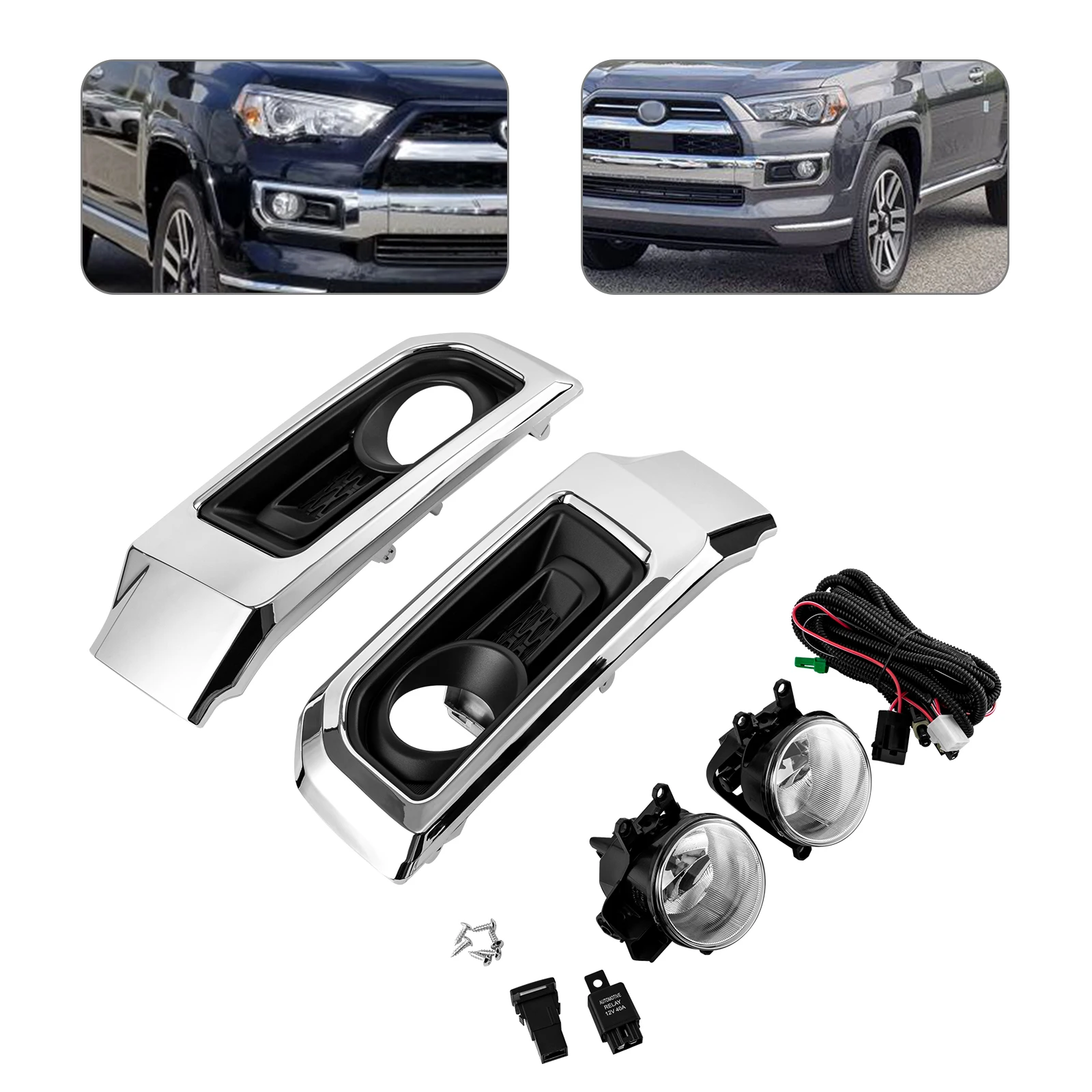 المصد الأمامي للقيادة مصابيح الضباب H16 مع الحواف يناسب 2014-2020 Toyota 4Runner Limited