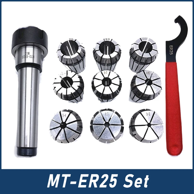 

ER25 Spring Clamps 9PCS MTA MTB MT2 MT ER25 1PCS ER25 Wrench 1PCS Collet Chuck Morse Holder Cone for CNC Milling Lathe Tool