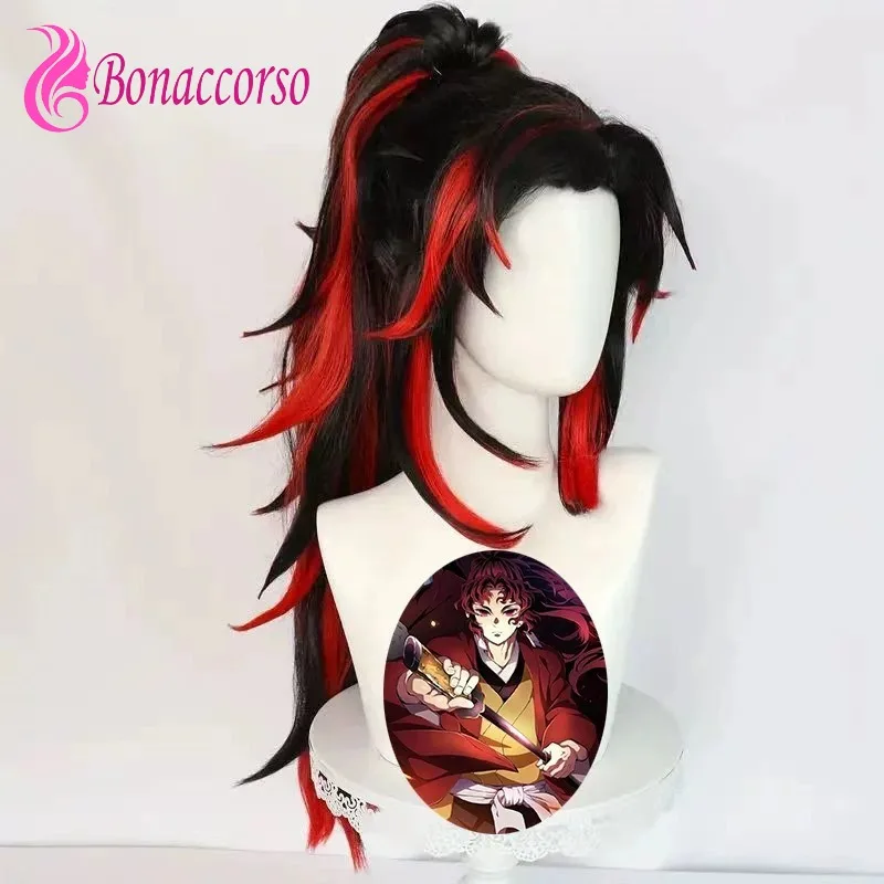 

Demon Slayer Tsugikuni Yoriichi Косплей Парик Ombre Черный Красный Синтетический Длинный Вьющийся Парик Аниме Coser Парик Высокого Качества Ежедневная Вечеринка