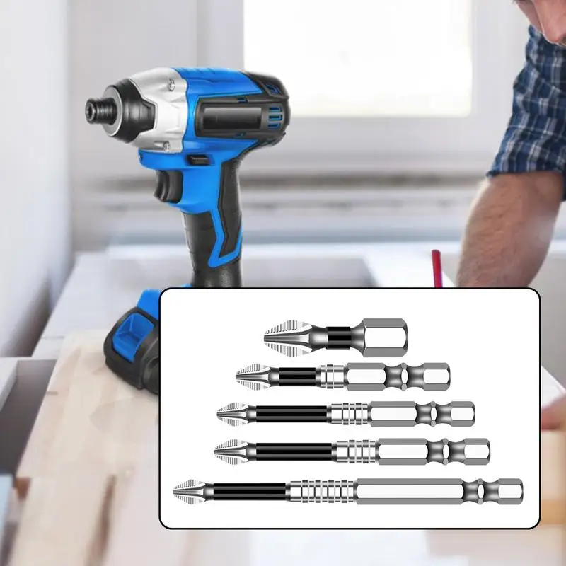 5 個ドライバービットセット K5 ノンスリップ高硬度ビット S2 強力な磁気 5A 黒ノンスリップクロスヘッド電動ドライバービット