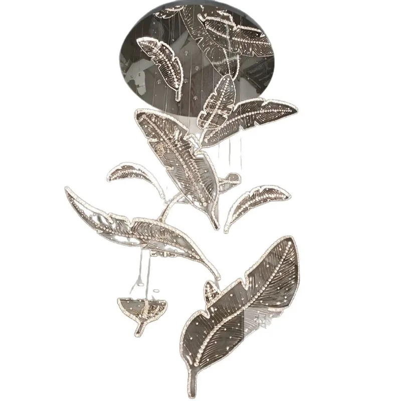 

Light luxury crystal chandelier, duplex living room, leaf feather chandelier