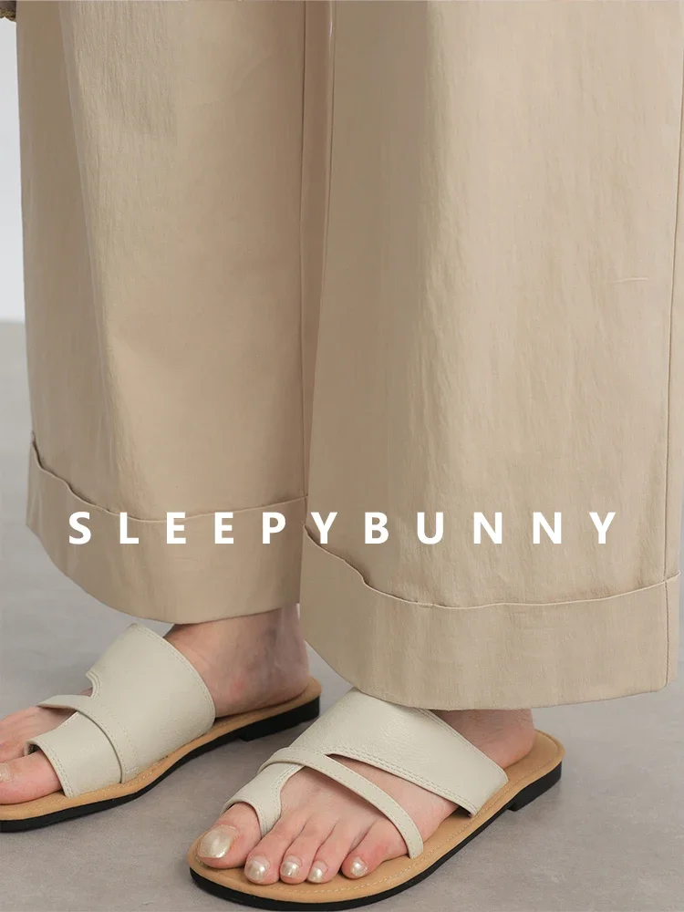 Pleated High Waist Wide Leg Pants Women Textured Cropped Trousers Loose Fit Straight Leg Turn-Up Hem Casual Drape 9-Point Pants