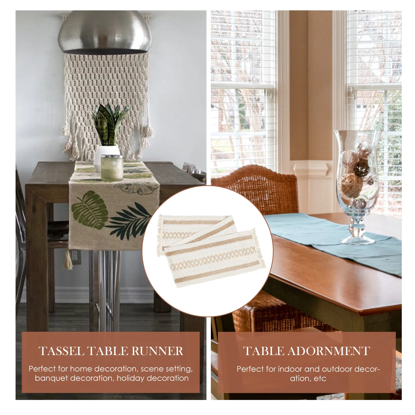 

Woven Tassel Table Runner Rustic Farmhouse Style Dining Table Decor Simple Generous Design Match Home Styles Joyful Atmosphere