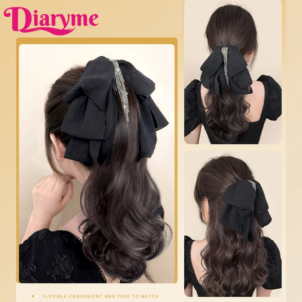 Ponytail Wig female Claw Clip Low Ponytail Extensions Synthetic Hair Wigs For Women Natural Bow Half Tied Tall Wavy Ponytail Hai