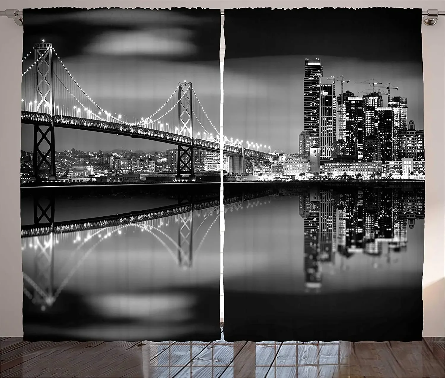 Living Room Decoration Blackout Curtains San Francisco Bay Bridge Metropolis and Skyscrapers Living Room Luxury Curtains