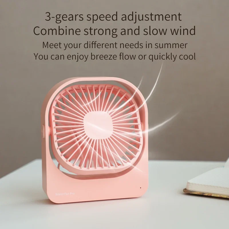 New USB Desktop Fan 2800mAh Large Capacity Battery Ultra Quiet Mini Desktop Fan 3-gear Portable Mini Fan for Summer Living