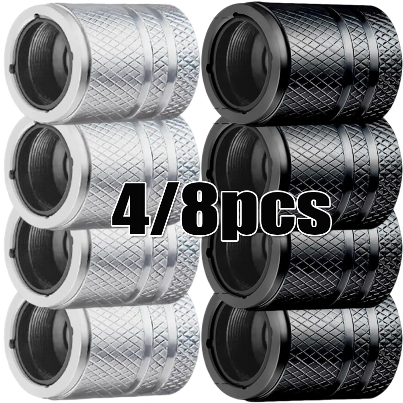 

4/8Pcs Car Tire Valve Stems Caps Knurling Style Tire Valve Cap Aluminum Tire Wheel Stem Air Valve Cap Car Universal Accessories