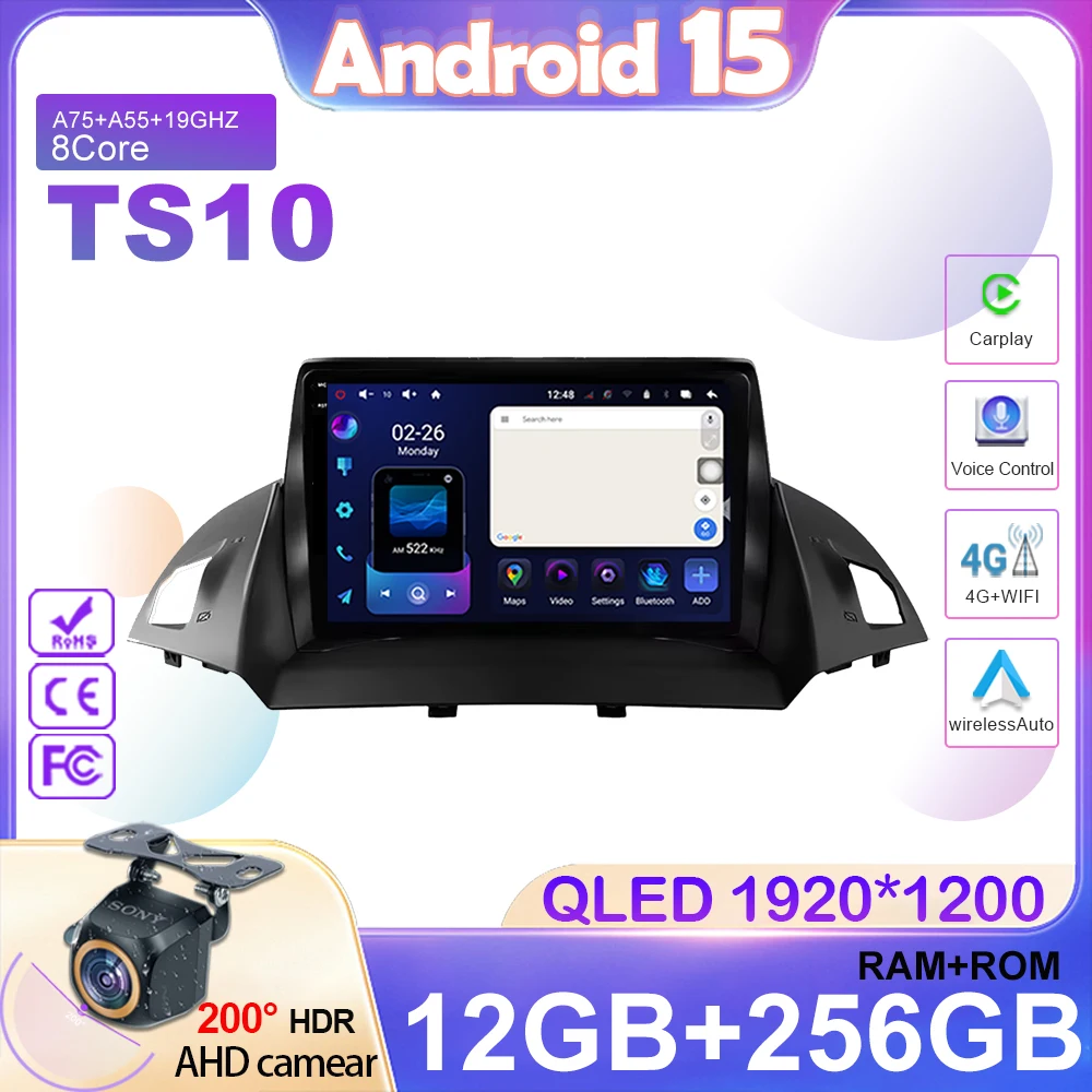 

Android Car Radio For Ford C-MAX Kuga 2 Escape 3 2012 - 2019 Carplay GPS Navigation Auto Screen Stereo 5G WIFI Video No 2din DVD