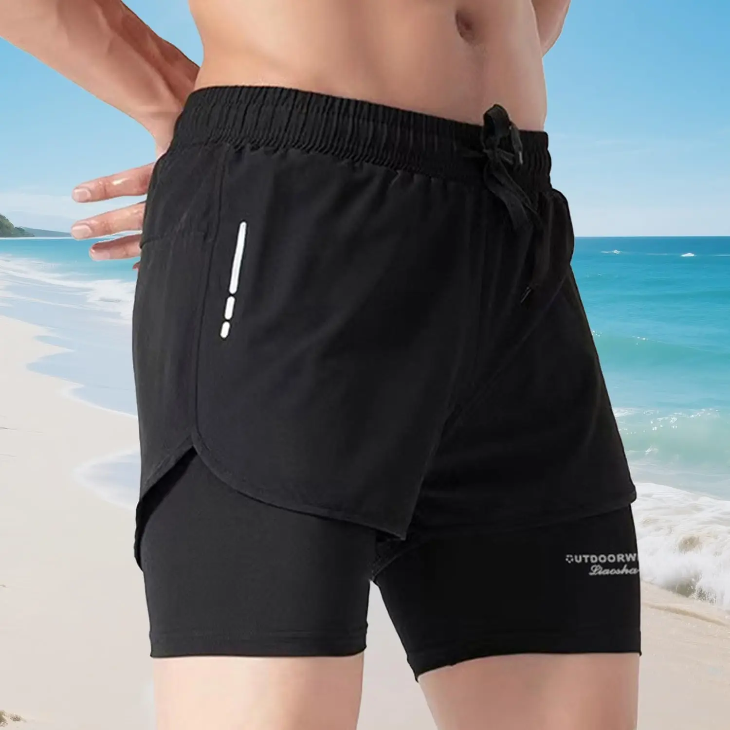 Men's Swim Trunks Quick Dry Athletic Shorts with Compression Liner for Beach Pool Running Gym - view 5