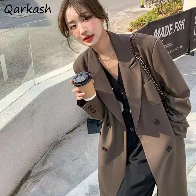 Blazers Women Autumn Winter Coats Long Sleeve Loose Coffee Korean Style Chic All-match Female Leisure Daily Double Breasted Ins