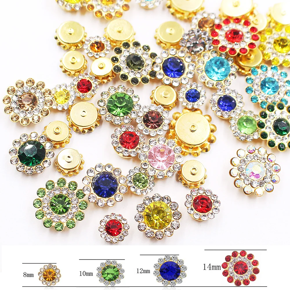 100Pcs Mix Size Sunflower Claw Sew On Rhinestones Trim Crystals Pearls Buttons Stones Sewing Rhinestone for Clothes Decoration