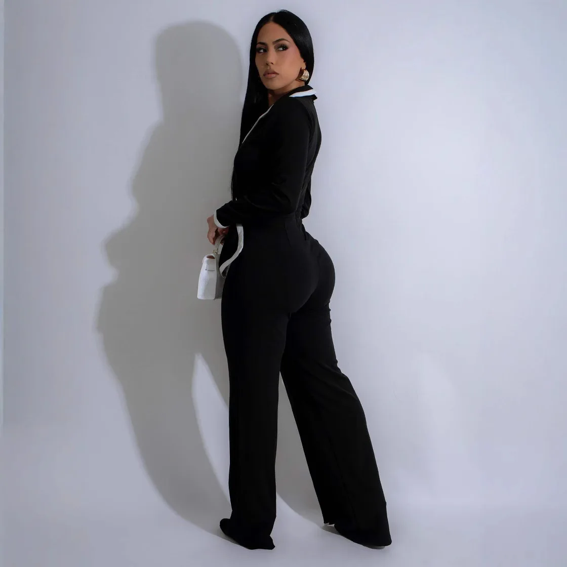 جمبسوت حريمي قطعة واحدة سروال طويل عالي الخصر ثوب فضفاض أنيق للعمل Y2k ملابس الشارع بقصة ضيقة 2025 نادي الحفلات برباط #3