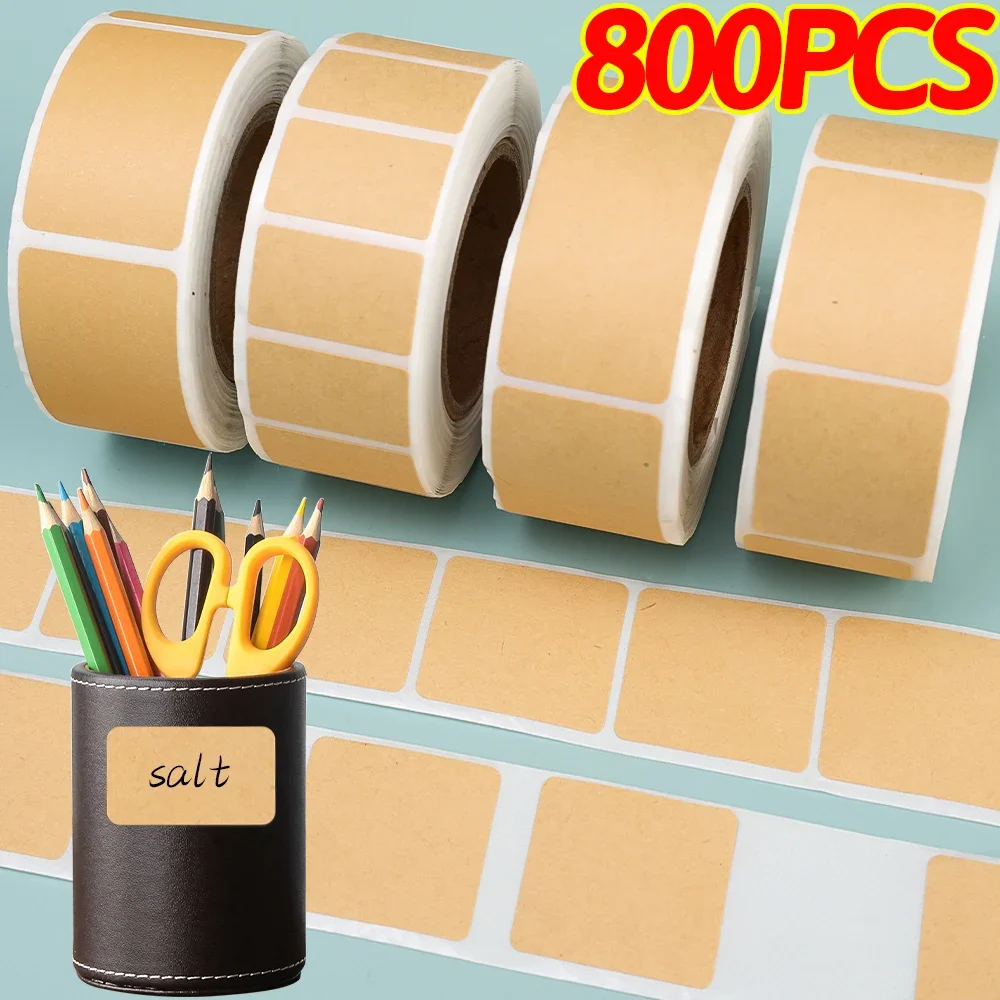 800/260PCS Natural Kraft Tags Sticker Self-Adhesive Customize Holiday Present Stickers Name Tags Kitchen Food Jar Label Sticker