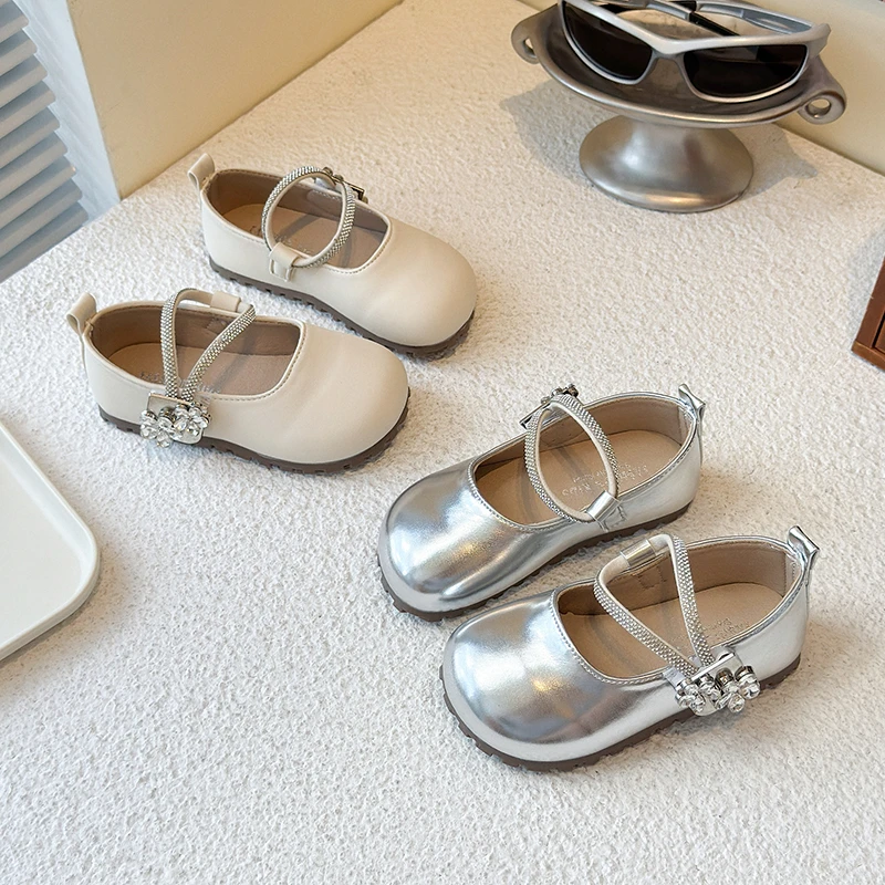 

Autumn Girl's Princess Shoes Crystal Hook-loop Shallow Luxury Kid's Flat Shoe Solid Colors Anti-slip Fashion Children Shoe