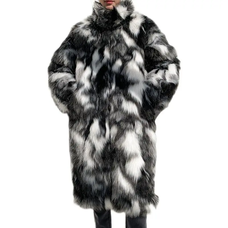 الشتاء للجنسين سميكة التمويه المطبوعة فو فرو منك خندق معطف تقليد الثعلب الفراء متوسطة طول ليوبارد سترة سترة القمم