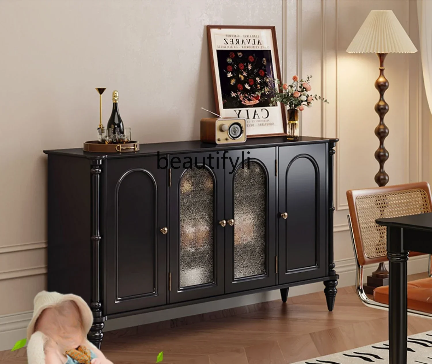 

Retro dining side cabinet American living room household wall integrated storage cabinet dining room locker