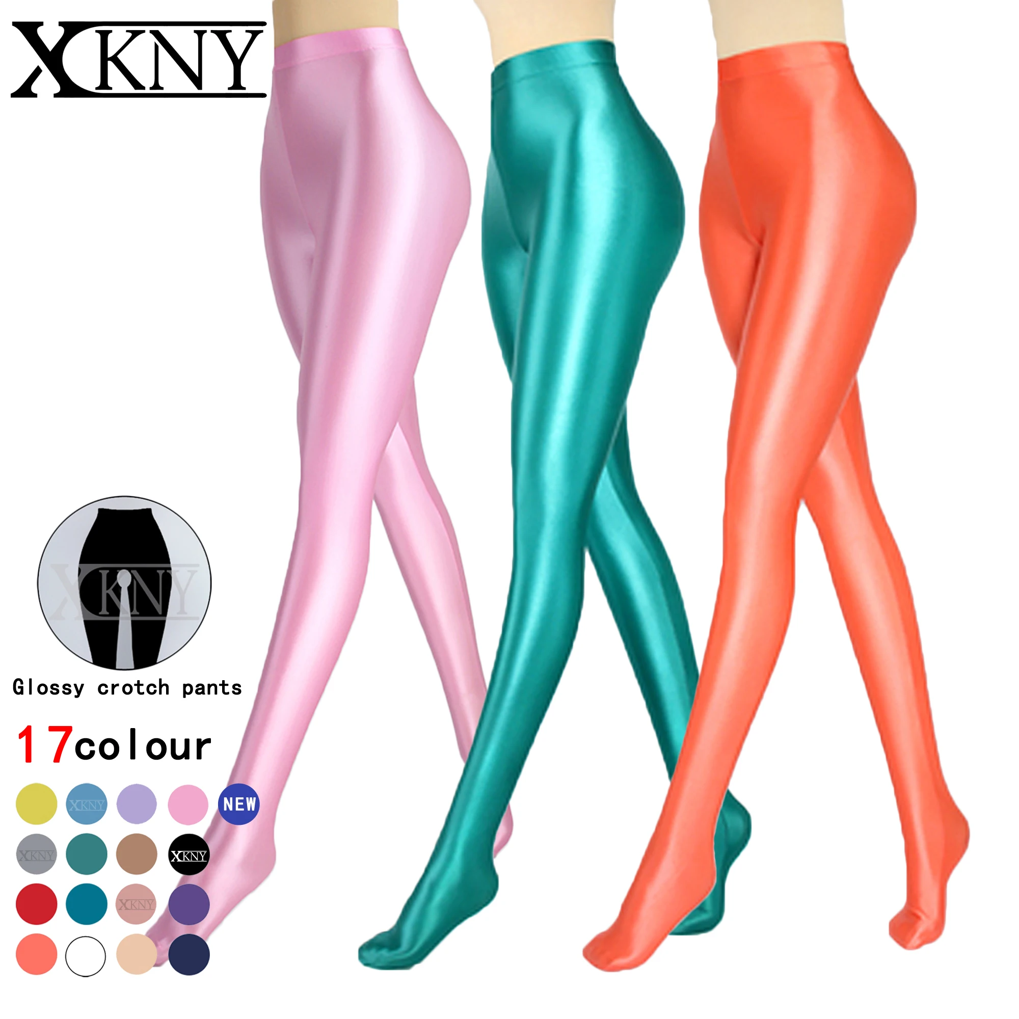 

XCKNY Satin Glossy Open Crotch Pants smooth Oil Glossy silky Opaque Pantyhose Shiny Tights Glossy High Pants Workout