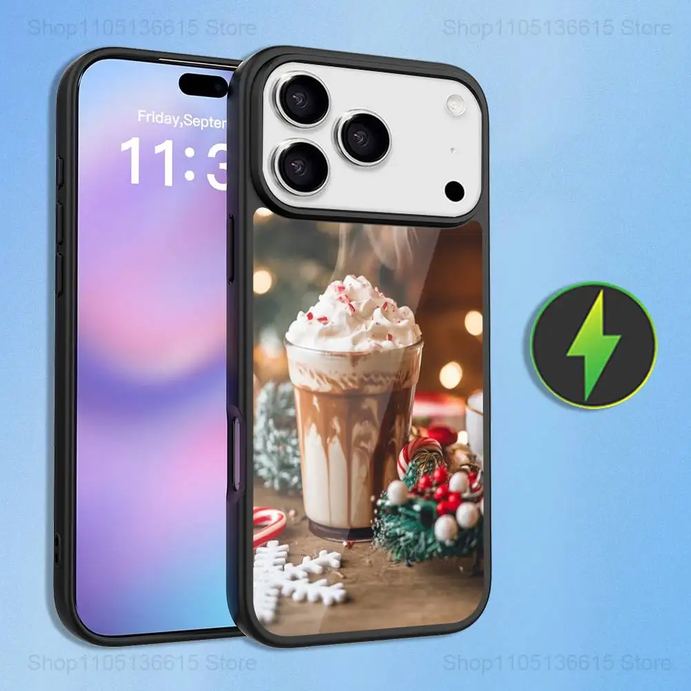 Casing Kopi Musim Dingin Seni Natal Untuk iPhone 16,15,17,14,13,12,11,Pro,Max,Plus,Air Mini,Magsafe,Casing Pengisian Daya Nirkabel Magnetik