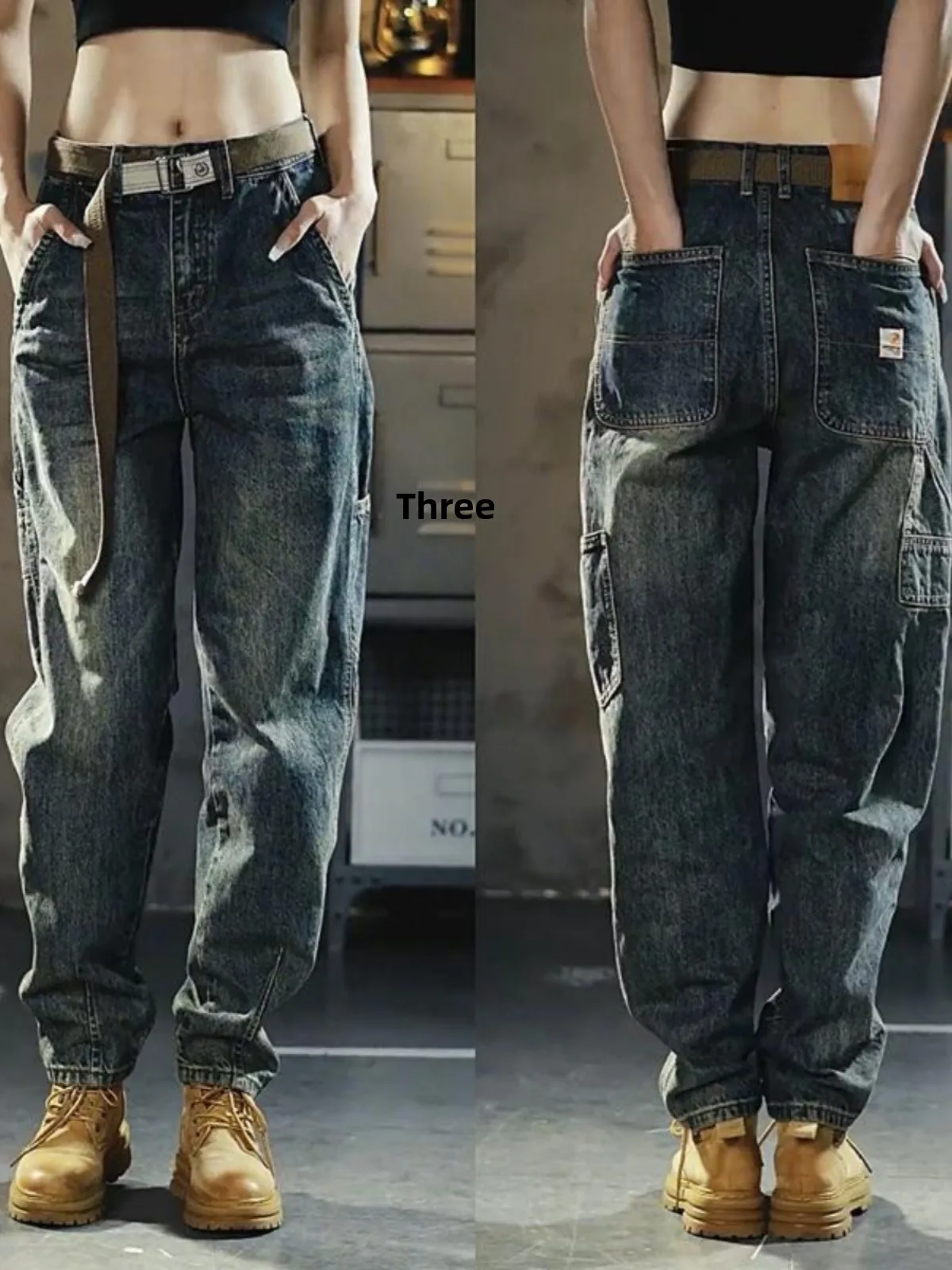 

Summer New American Retro Workwear Wide Leg Jeans Men's Ameika Khaki Loose Versatile Straight Casual Long Pants