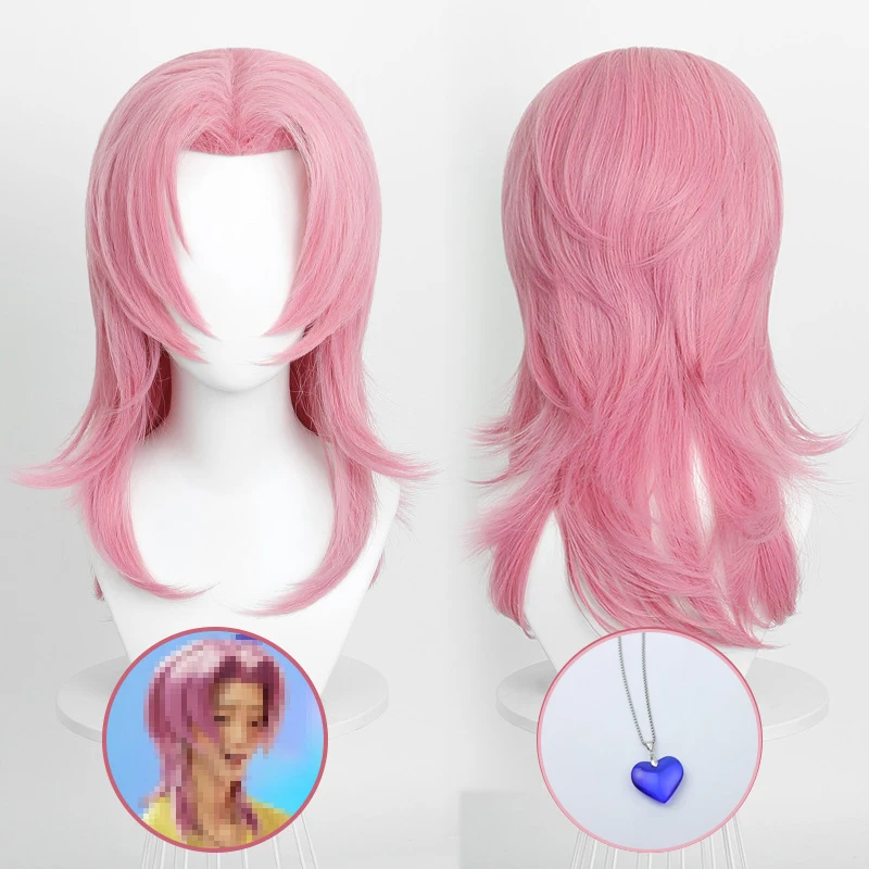 In Stock Saja Boys Romance Cosplay Wigs Nnecklace Anime Movie Demon Hunters Cosplay Pink Heat Resistant Synthetic Hair+wig Cap