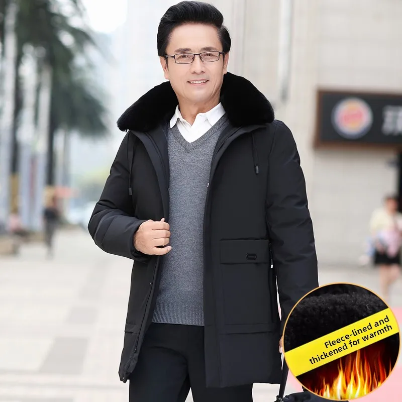 

Мужская зимняя куртка из утолщенного хлопка с флисовой подкладкой, очень теплая, для среднего и старшего возраста, повседневная, средней длины, свободного кроя