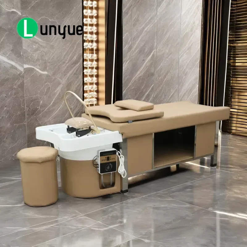 Modern Shampoo Chair with Water Circulation System Ceramic Fumigation Head Massage Beauty Bed for Hair Care Spa