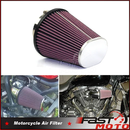 Imagen 2 del producto Para Harley Softail Road King FLHR elemento de filtro de aire de alto flujo ovalado cónico RC-3680 reemplazo de entrada de filtro de aire 62mm entrada