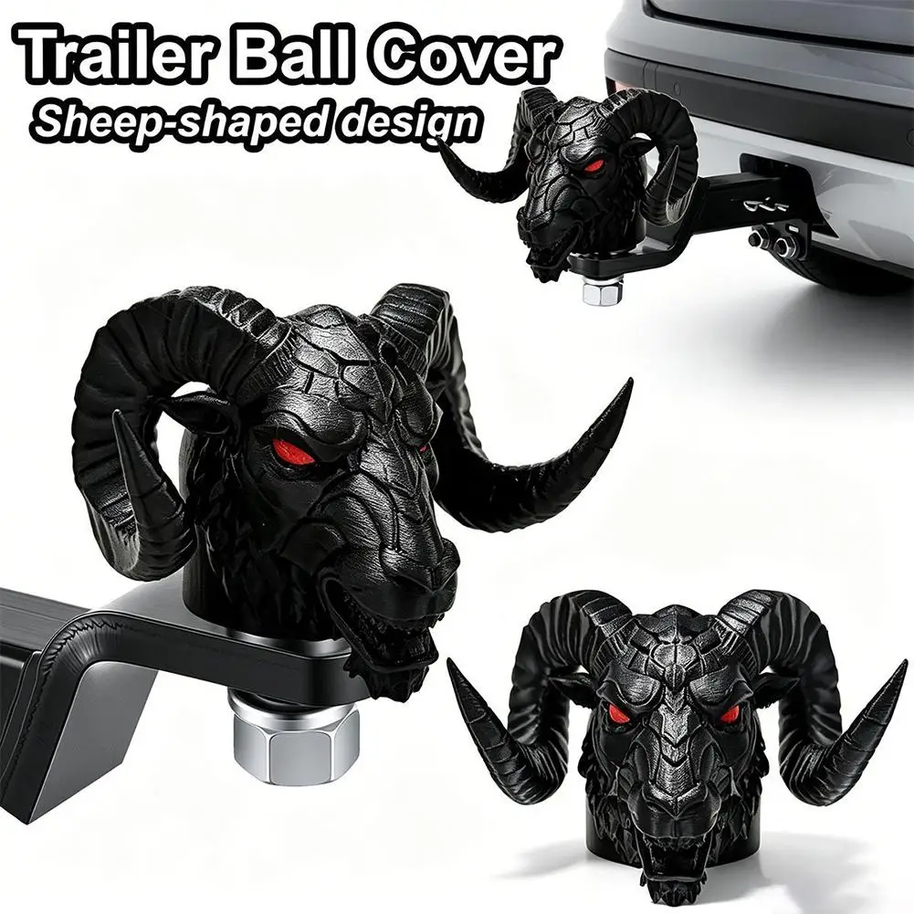 Ram Skull Trailer Coupling Cover Cap 3D Printed, Black White Bone Design Trailer Head Hitch Truck Off-road Vehicle Accessories