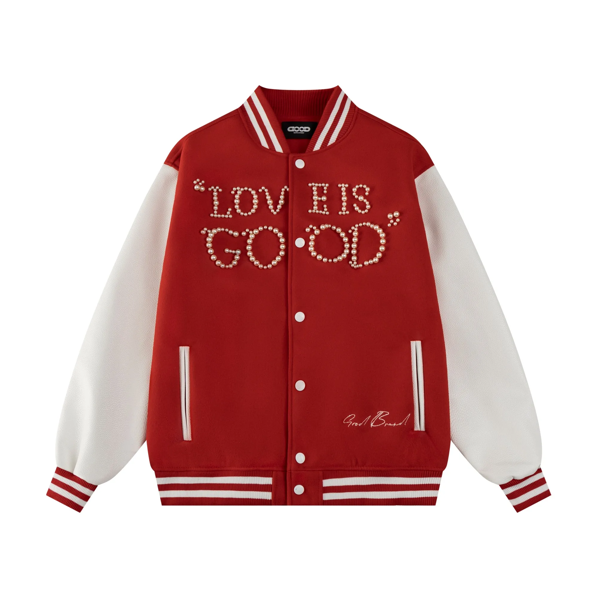 

Original Brand Baseball Jacket Stylish Short Jacket for Men and Women Comfortable Casual Top LOVE Pearl Letter Baseball Jacket