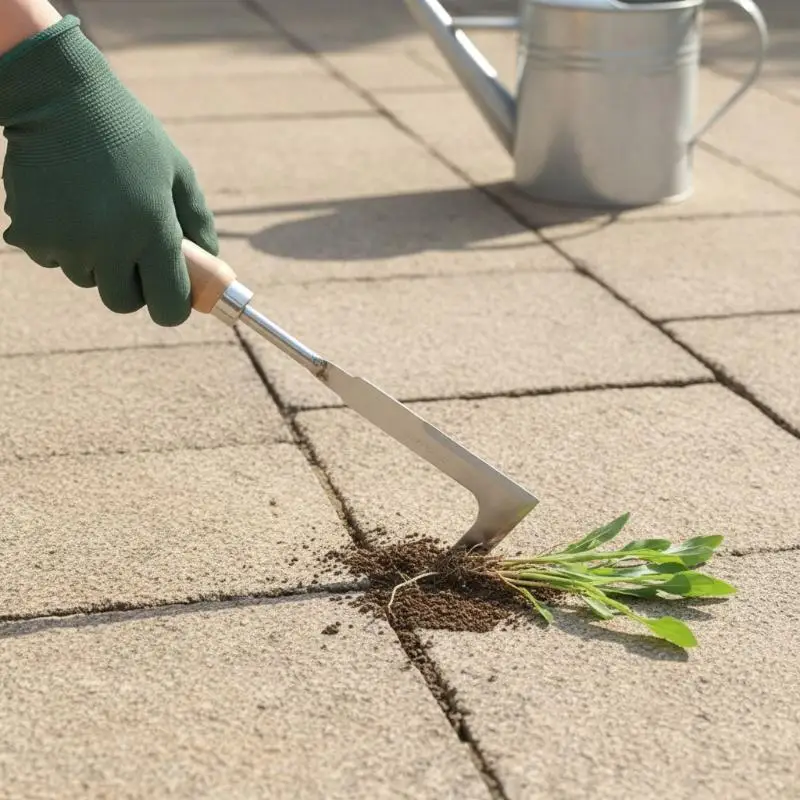 Stainless Steel Crevice Weed Puller Smooth Wooden Handle Root Remover for Paving Stone Gap Weeding