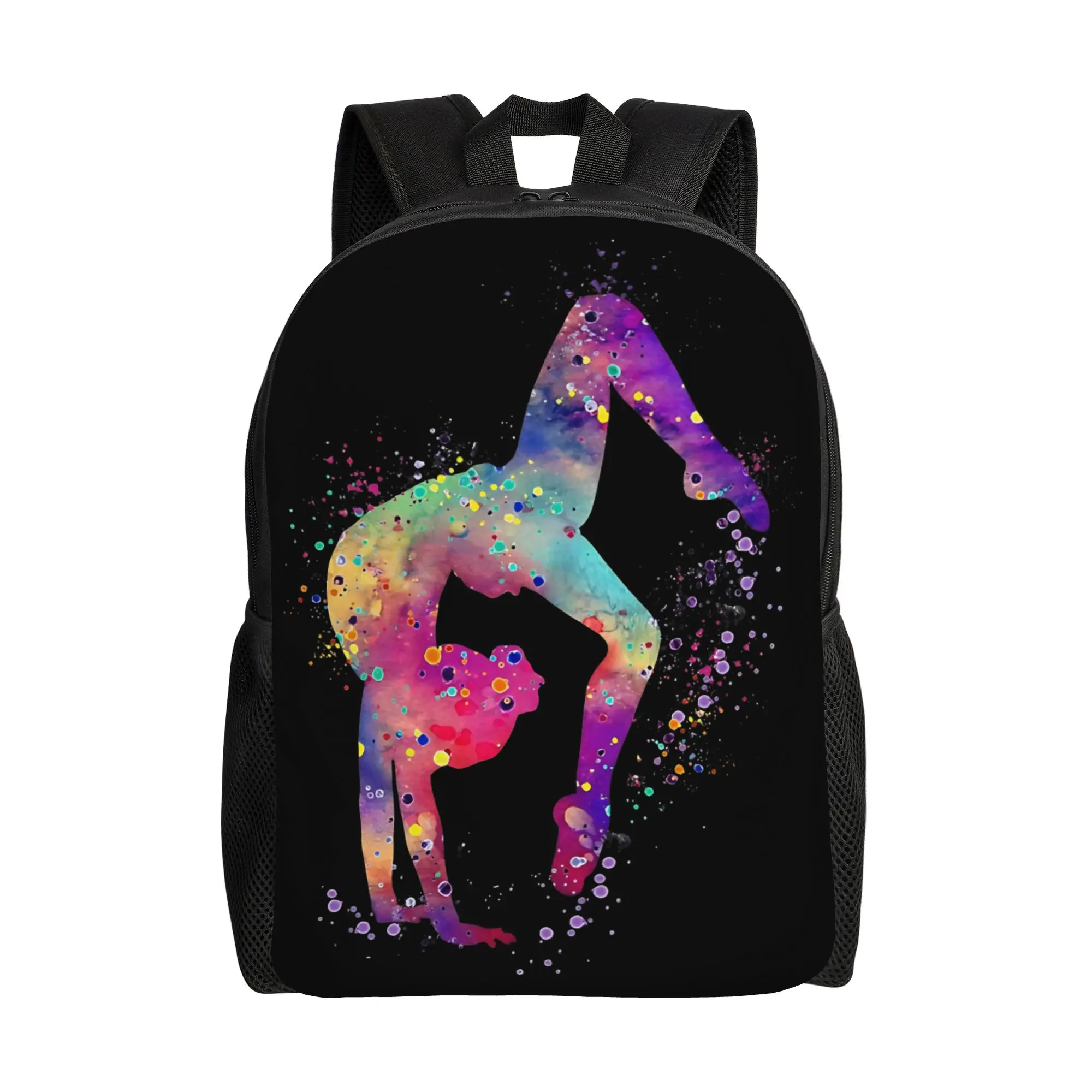 

Gymnastics Girl Tumbling Colorful Watercolor Backpack Female Pattern Backpacks Polyester Pretty School Bags Workout Rucksack
