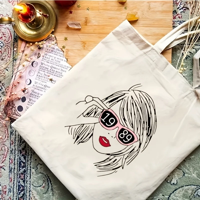 

1PCS Cute New Album Pattern Tote Bag, Canvas Shoulder Bag For Travel Daily Commuting, Reusable Shopping Bag, Best Gift For Her